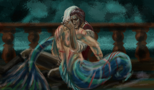 Paintings in teal for Emm’s fic, plus a bonus interior one from before they started getting along (w
