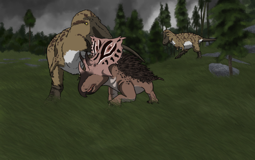 goldenchocobo: Dinovember Day 19: Chasmosaurus RunningThey’re running alright- away from the jaws of
