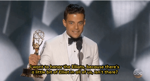 refinery29:  Rami Malek dedicates his Emmy to the Elliots out thereGifs: Emmys on ABC