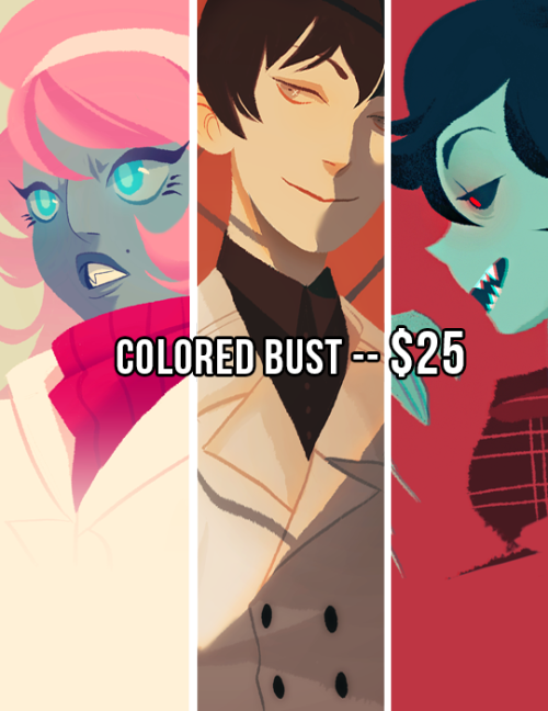 ghostbri:  it’s time for commissions again, guys!! this time i am offering a colored bust (shoulders up) for ษ and a full body color for โ. double prices for two characters. really complicated designs may be a bit more. these all come with limited