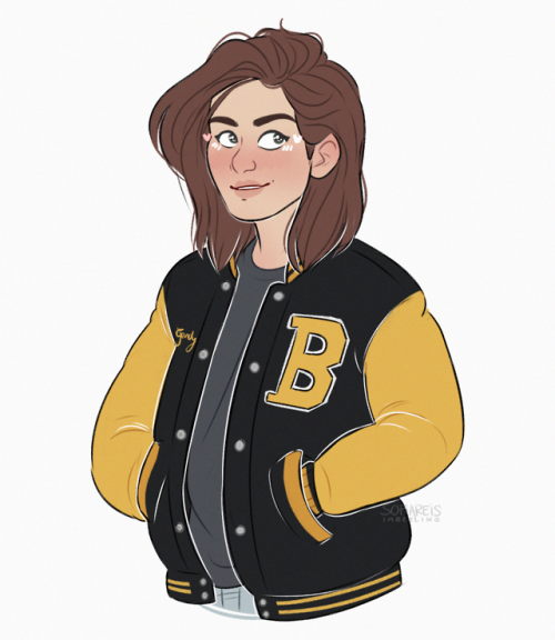aryaofoldstones:Arya wearing Gendry’s letterman jacket— Art by the super talented @imbee