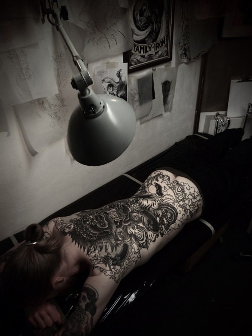wonderfulawesometattoos:  guyletatooer:  Last session on Thorsten Backpiece at Blut und Eisen .  Pretty epic 