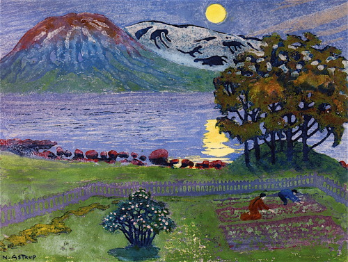 lawrenceleemagnuson:Nikolai Astrup (Norway 1880-1928)The Moon in May (1908)color woodcut on paper 19