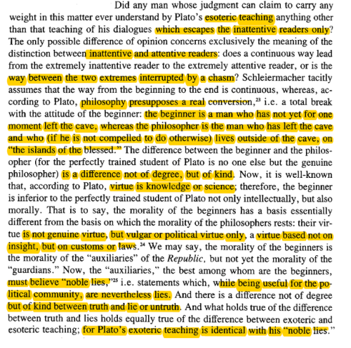Strauss on the exoteric-esoteric distinction as expressed in Plato’s doctrine of “n