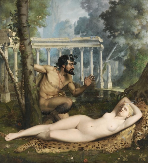 Pan and Venus.1865.Oil on Canvas.176 x 161 cm.Art by Adolphe Alexandre Lesrel.(1839-1890).
