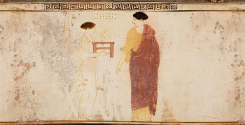 White-ground lekythos with woman and servant girl, attributed to the Achilles PainterGreek (manufact