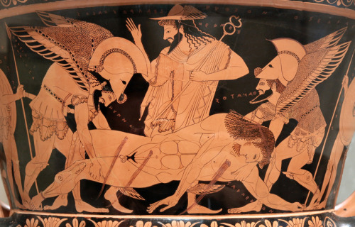 The brothers Hypnos (Sleep) and Thanatos (Death) carry the corpse of the Lycian warrior Sarpedon fro