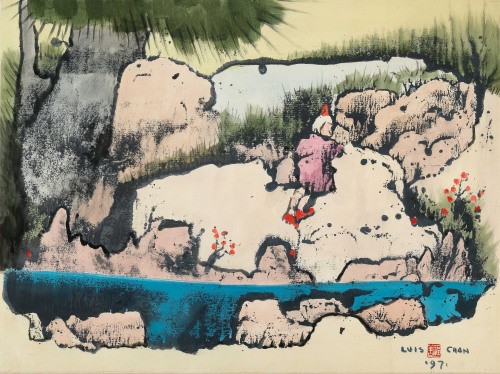 Luis Chan (1905-1995)Landscape with Red Hatted Figure,1971ink and watercolour on paper