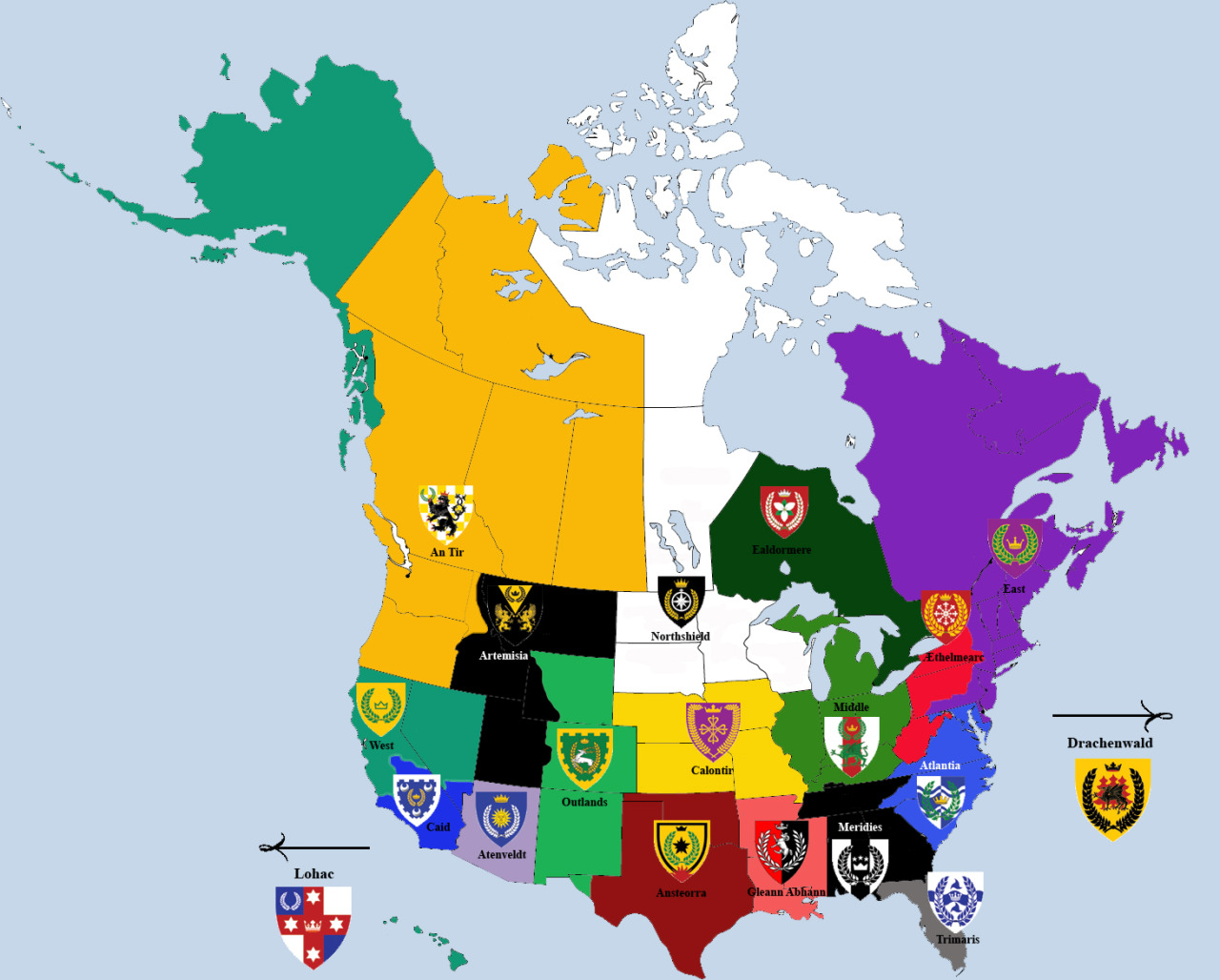 aspiesean:  A map of the Society for Creative Anachronism in the USA &amp; Canada.