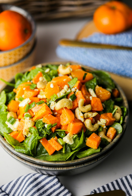 SWEET POTATO ORANGE SPINACH SALAD - A colourful and delicious fall salad recipe featuring a combinat