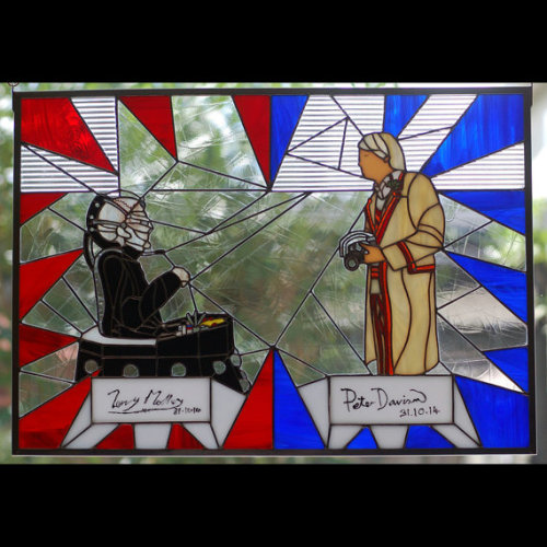 Autographed Peter Davison/Terry Molloy 5th Doctor and Davros stained glass panel on Etsy.  Yeah, rea