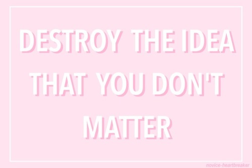 novice-heartbreaker:Destroy the idea that you don’t matter, because you matter so much.