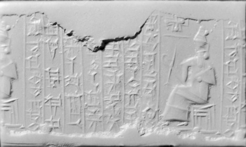 Kassite Cylinder Seal, dates to between 1595 and 1155 BC (Middle Babylonian). The impression of the 