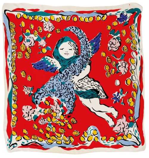 This headscarf is called ‘Pennies from Heaven’ by Marcel Vertes,c. 1946(Screen printed o