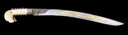 art-of-swords:Yatagan Sword Dated: 1811Culture: Ottoman, TurkeyMedium: steel, gold, silver, ivoryMea