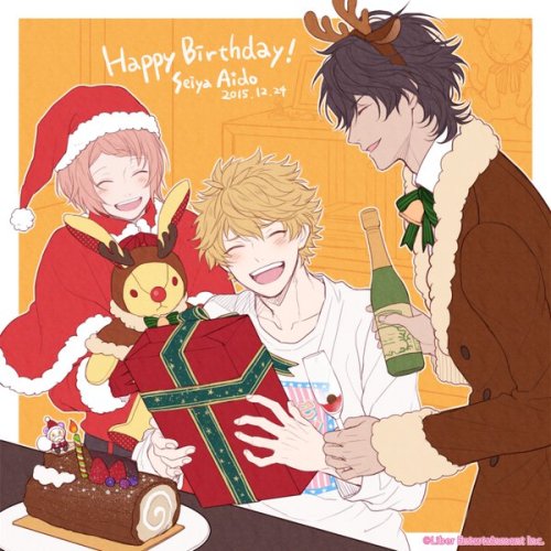 aichuugame:12/24 - We received a fabulous illustration from Mayaruma as a celebration for Seiya’s birthday♪ Kanata: “We’re Kanata Santa and RabiRabi the Reindeer~” Akira: “I’m also a reindeer but only for today.” Seiya: “Amazing! This