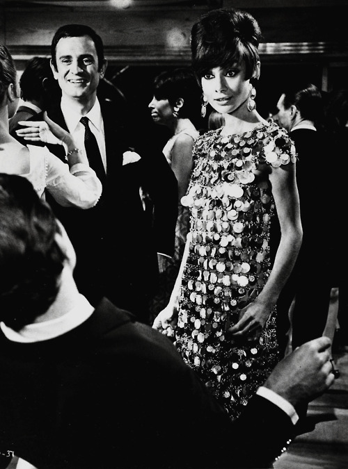Audrey Hepburn, looking so space age in a dress by Paco Rabanne.  Two for the Road,