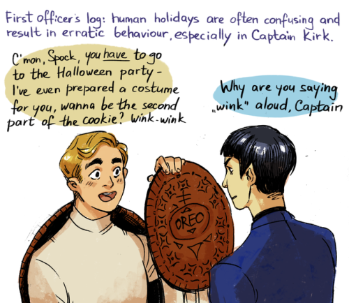 leifor: for anonymous inktober prompt: “Jim excited for Halloween and Spock all confused&rdquo