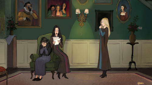 katie-huon: The Letter. Bellatrix, Narcissa and mum reading Andromeda’s farewell. Good for her thoug