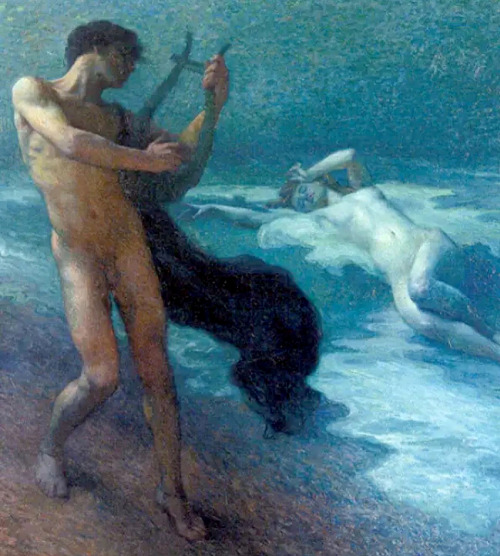 antonio-m:“Orpheus and Eurydice”  by Michel Richard-Putz (1868–1934). Belgian artist, known for painting  Parisian life, classical and historical scenes. oil on canvas