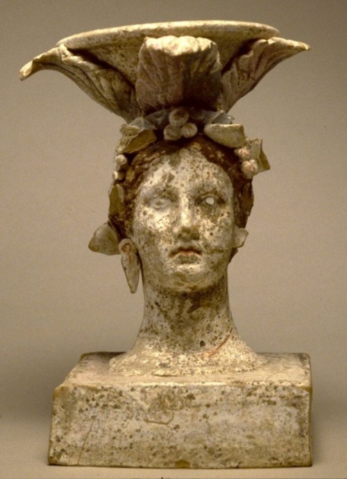 latining:ancientpeoples:Incense Burner in the shape of a Female HeadHellenistic Greek, found in Ital
