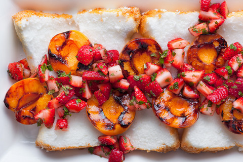 Apricots and Herbed Strawberries with Angel Food Cake