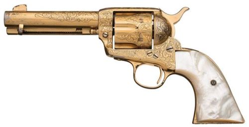 Engraved and gold plated Colt Single Action Army with pearl grips, manufactured in 1912.from Rock Is