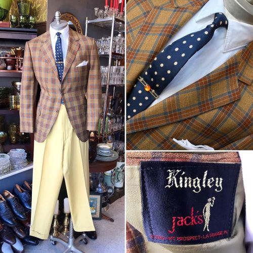 The warmer weather inspired us to show some lighter pieces. Late 1960s plaid blazer in shades of rus