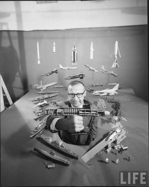 Lewis H. Glaser and a selection of his Revell model kits(J.R. Eyerman. 1961?)