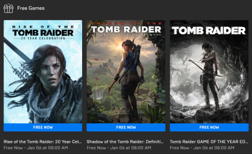 All three are FREE!? Talk about a Christmas gift! ::head exploding emoji:: That’s $90 of games!https://www.epicgames.com/store/en-US/free-games #tomb raider#epic games