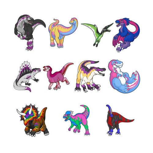 sosuperawesome:Pride Dinosaur Pins / StickersNeurotic Sphynx on EtsySee our #Etsy or #Pride tags 