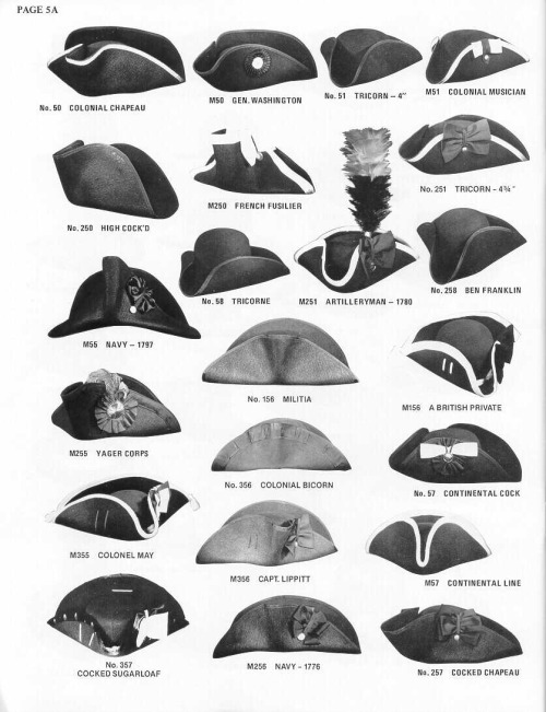 thegentlemanscloset: Various styles of 18th century tricorne hats. Most of these are military hats w