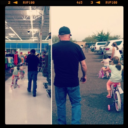 This happened. Grandpa was in town less than 2 hours & girls were blessed with bikes. #grandpa #