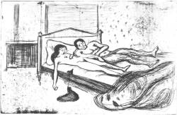 nobrashfestivity:   Edvard Munch, The Dead Lovers, 1901, Etching  