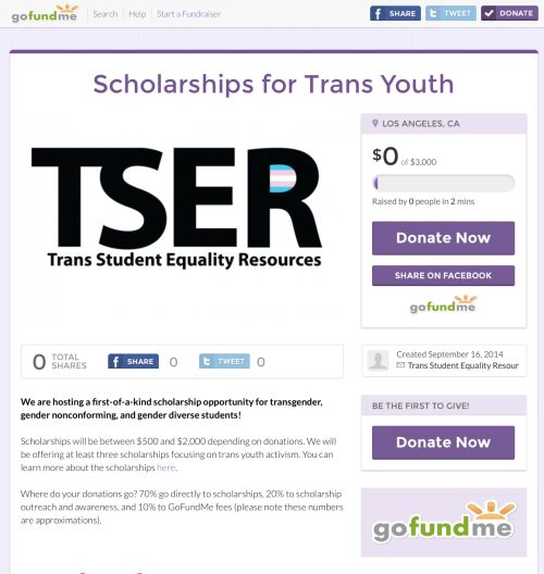 transstudent:transstudent:FUNDRAISING FOR SCHOLARSHIPS FOR TRANS STUDENTSWe are hosting a first-of-a