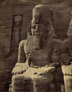 unavoidable-obliteration:  Giant sculpture of Ramesses II at the Great Temple at Abu Simbel, Nubia, Egypt. Photography by Francis Frith.