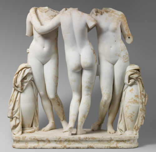 artfoli: Marble Statue Group of the Three Graces, 2nd century, Roman [image description: two photos 