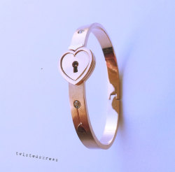 twistedskrews:  Ship Ready PERMANENT LOCKING heart padlock bracelet NO key submissive sub owned pet little slave collar lockable