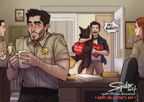 spider999now: like i promised!! a sterek fanart for valentine’s day!!! <3(i know valentines is tomorrow but i thought i could post it today anyway)   a valentines dog and chocolate? YES>