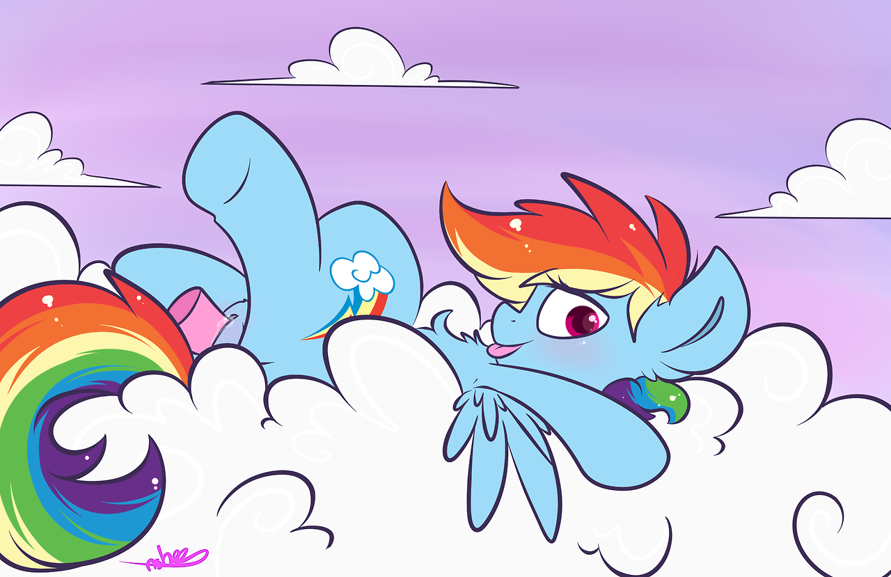 asheecakes: Rainbow dash having some alone fun up in the clouds :&gt; x: