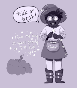 bortmcjorts: anonymous said: one/some of the ipre/bob gang going along w ango trick or treating !!!   sorry i’ve loST my ability to draw multiple people at once buT here’s angus going trick or treating dressed as taako he says he’s old enough to