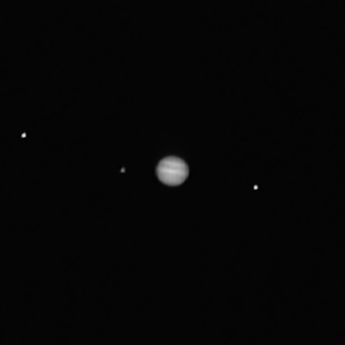 explorationimages: OSIRIS-REx: PolyCam image of Jupiter, Io, Ganymede, & Callisto from 76 million miles away, February 12th 2016 Credit: NASA/Goddard/University of Arizona