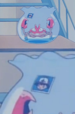 retrogamingblog:  Krabby keeps a tiny picture of Ash in his bowl