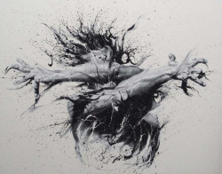 collvpkeith:  Muscular  By Paolo Troilo aka Troilo54.Paolo Troilo smudges and splashes black and white paint with his fingers and hands onto canvases.