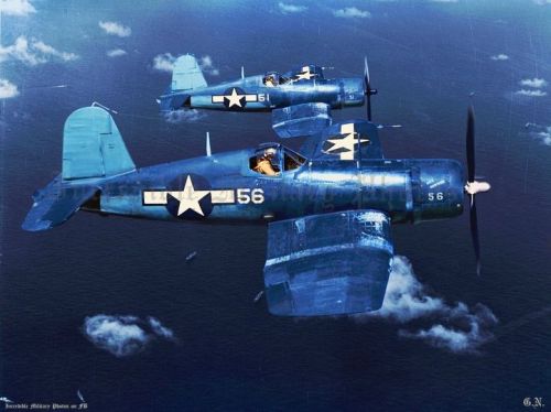 planesawesome:   Two USMC F4U-1A Corsairs from Marine Squadron VMF-113.  