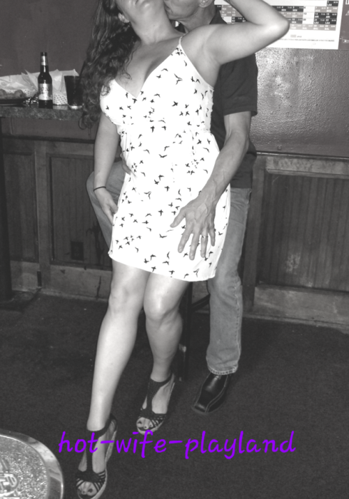 hot-wife-playland: She really enjoys public flirting. Trying not to be noticed as he pushed his cock
