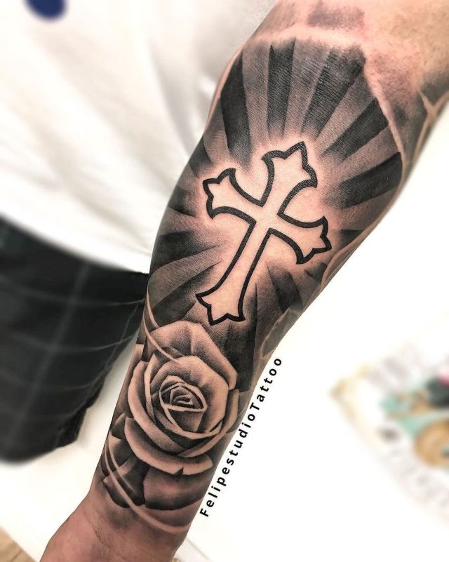 Crosses and clouds on chest Hon Tattoo  Make tattoo Small tattoos for  guys Cross shoulder tattoos
