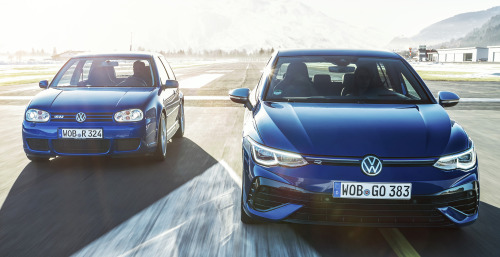 What a difference 20 years makes juxtaposition of Volkswagen Golf R32, 2002 & Volkswagen Golf R 