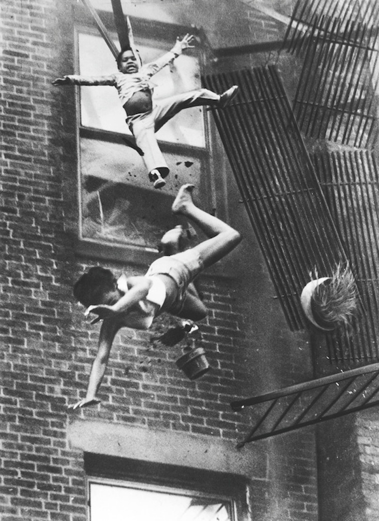  Two girls falling when the ladder collapsed during a fire emergency, Boston Massachusetts