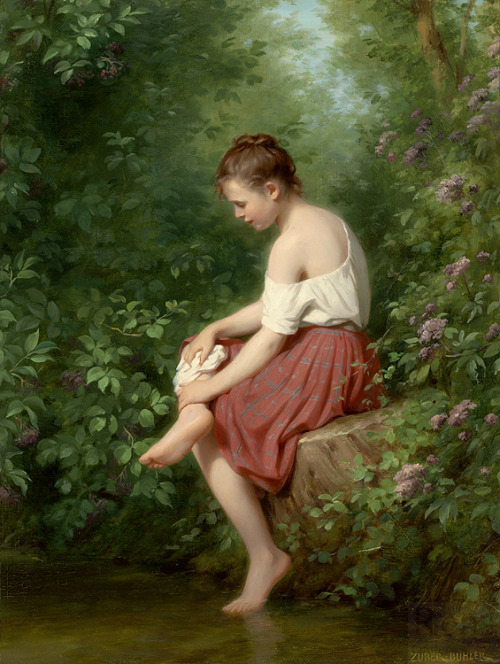 jeroendstoutart:Young Girl by the Lake, Fritz Zuber-Buhler (1822—1896)